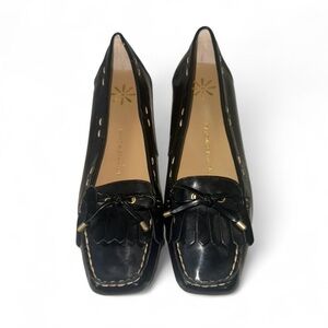 Black Leather Women's Loafers Size 8 Bow and Fringe‎ Detail Isaac Mizrahi Live
